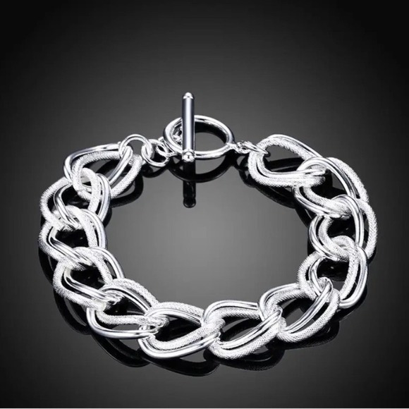 Handcrafted Sterling Silver Bracelet, Unique Chain Link Design Toggle Closure - Picture 5 of 8